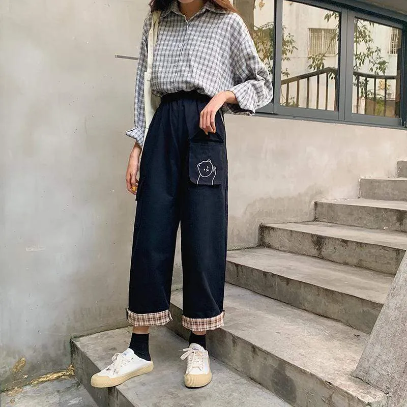 Bear Embroidered Straight-leg Pants
