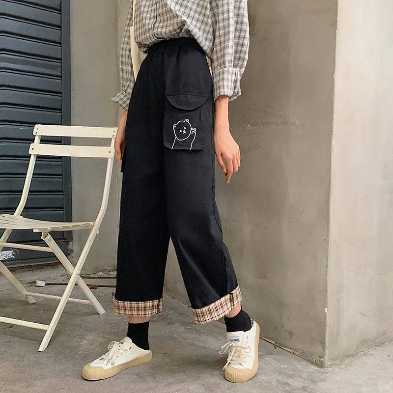 Bear Embroidered Straight-leg Pants
