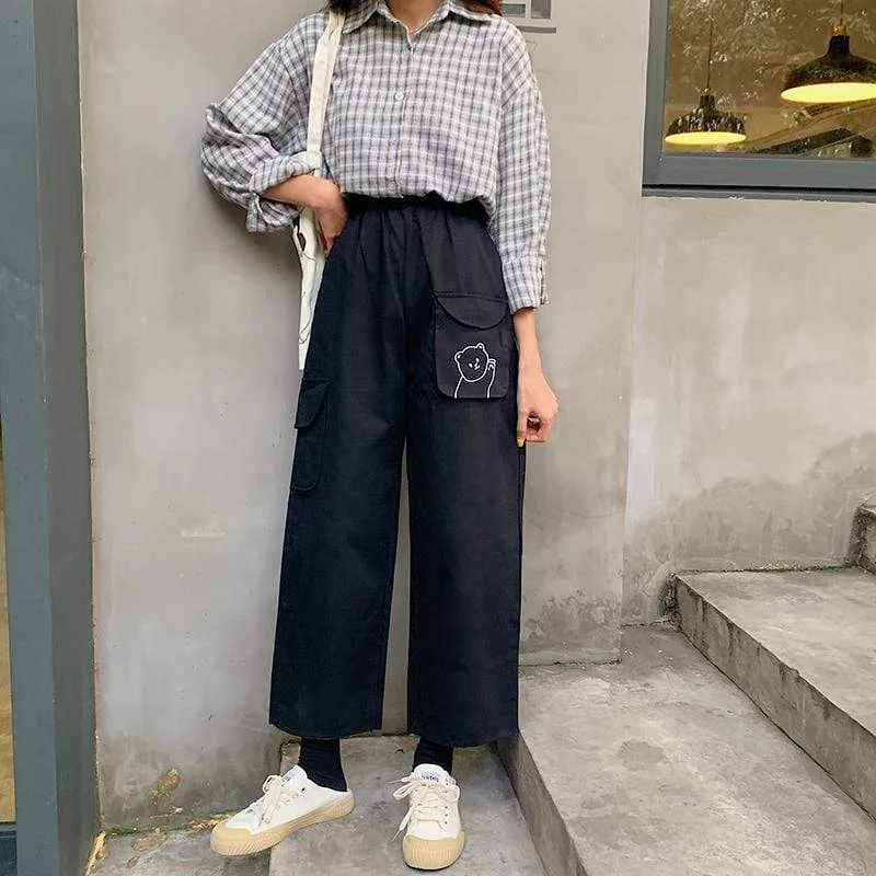 Bear Embroidered Straight-leg Pants