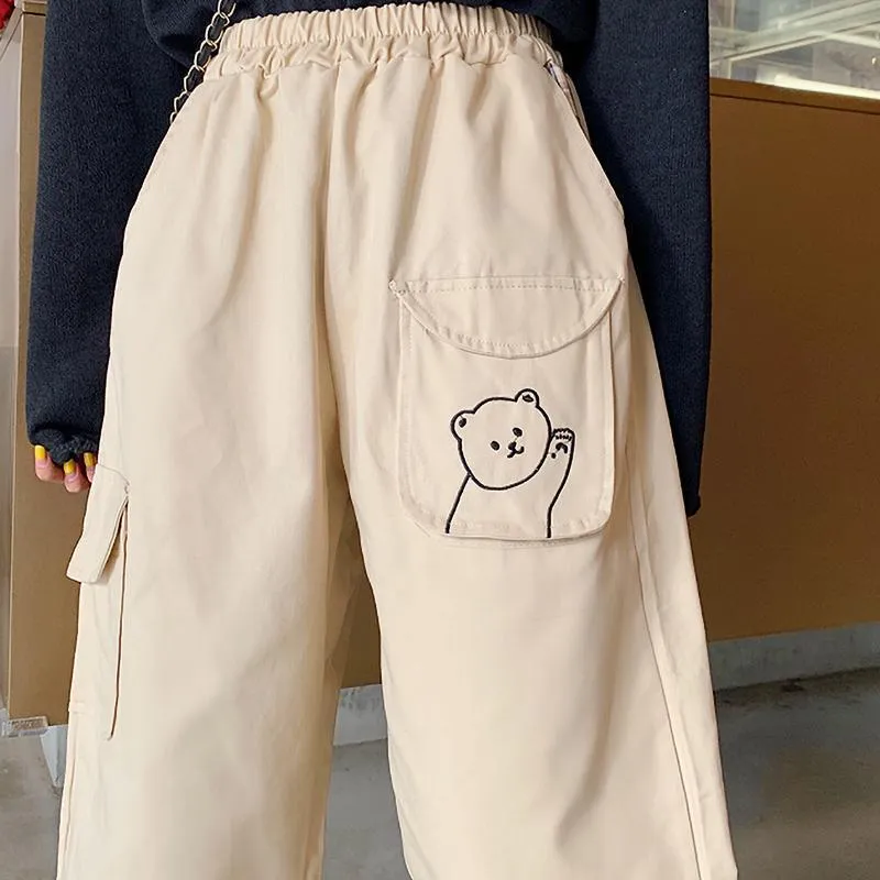 Bear Embroidered Straight-leg Pants
