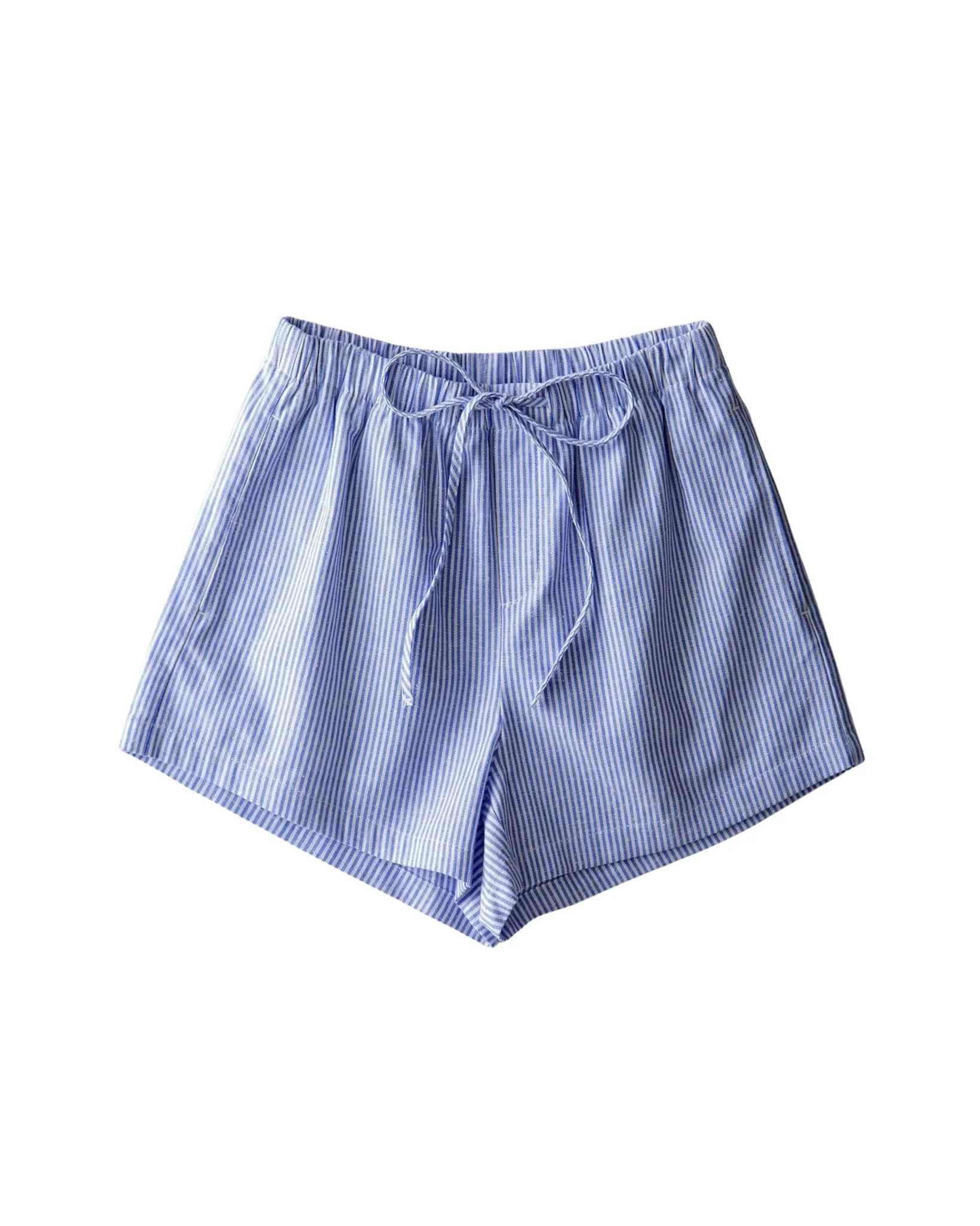 Breezy Striped Cotton-Blend Drawstring Shorts- Blue