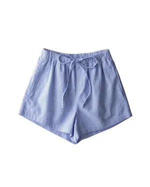 Breezy Striped Cotton-Blend Drawstring Shorts- Blue
