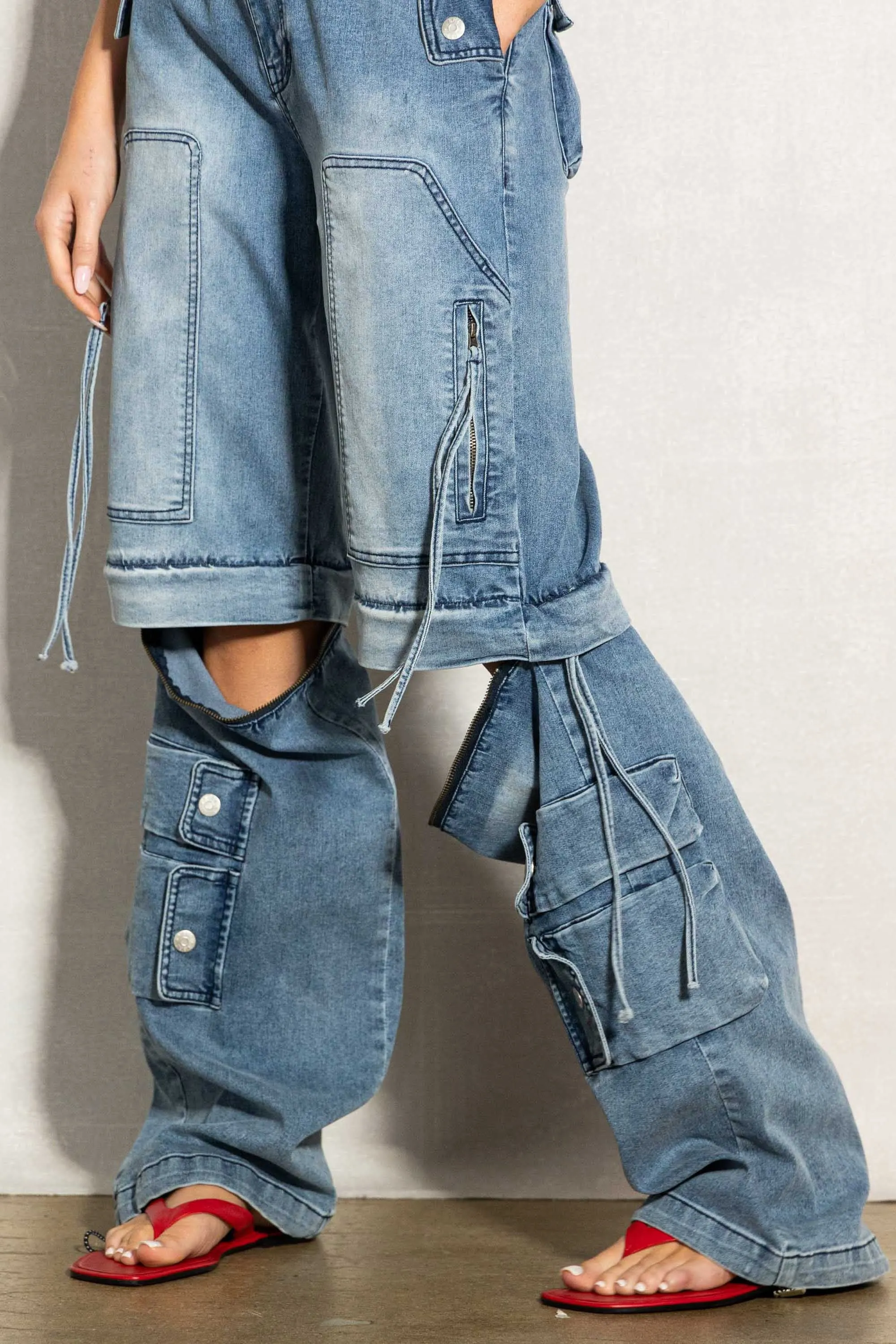 Convertible To Jorts Wide Leg Cargo Jeans