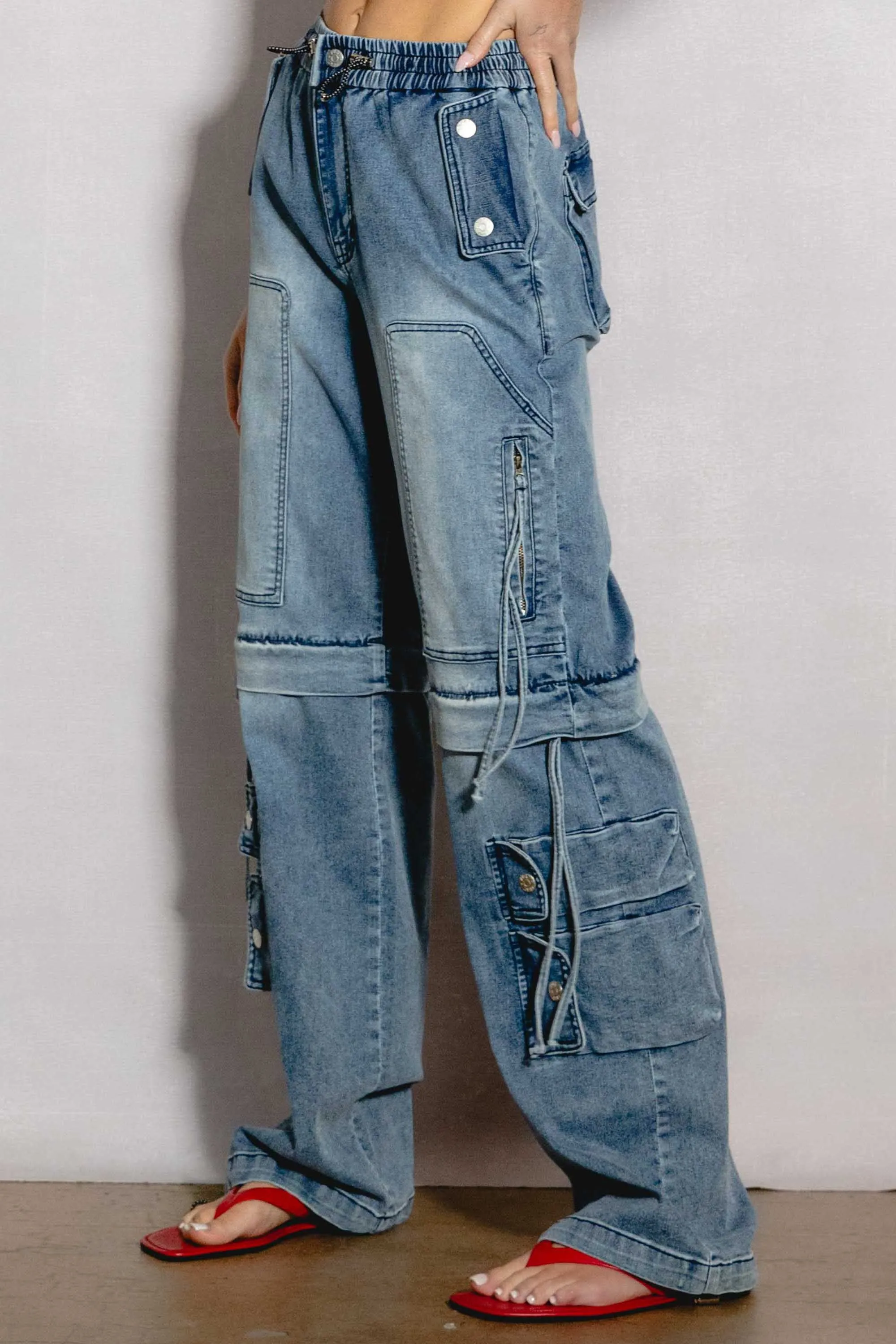 Convertible To Jorts Wide Leg Cargo Jeans