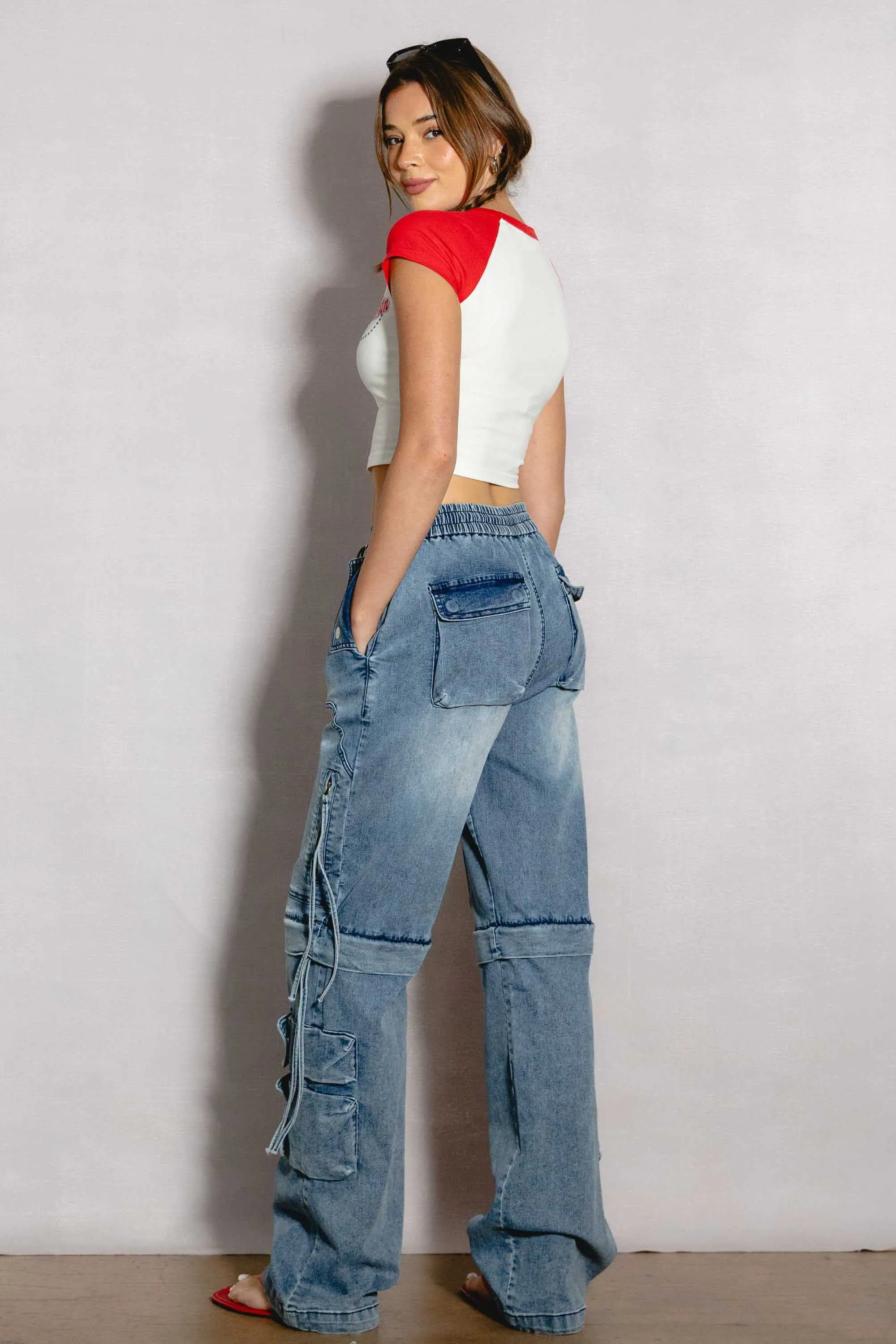 Convertible To Jorts Wide Leg Cargo Jeans