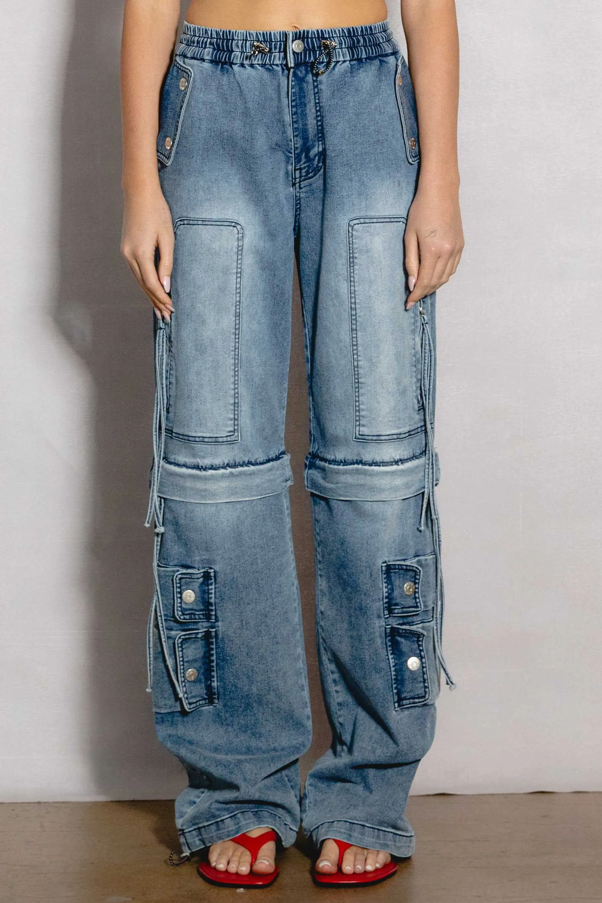 Convertible To Jorts Wide Leg Cargo Jeans