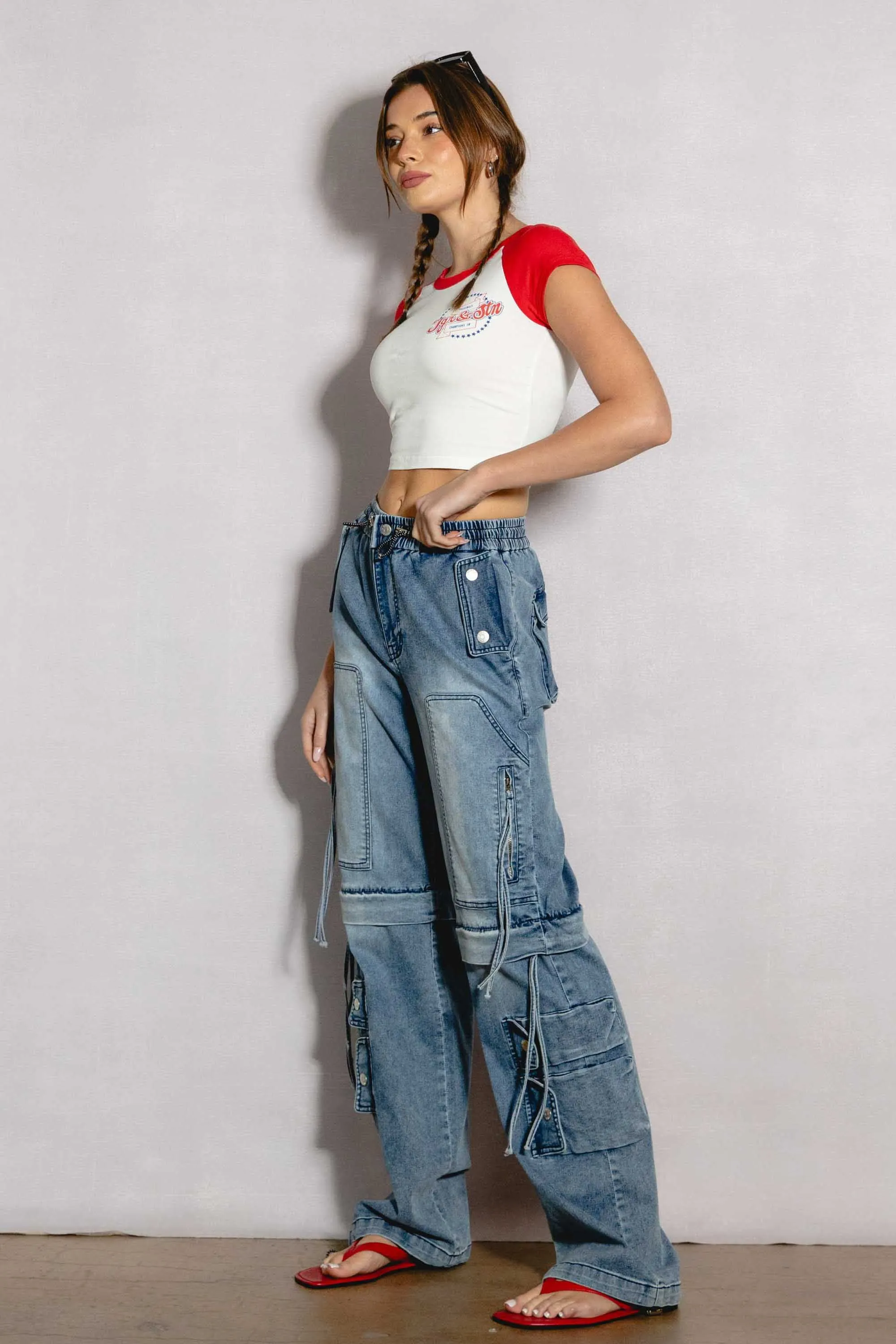 Convertible To Jorts Wide Leg Cargo Jeans