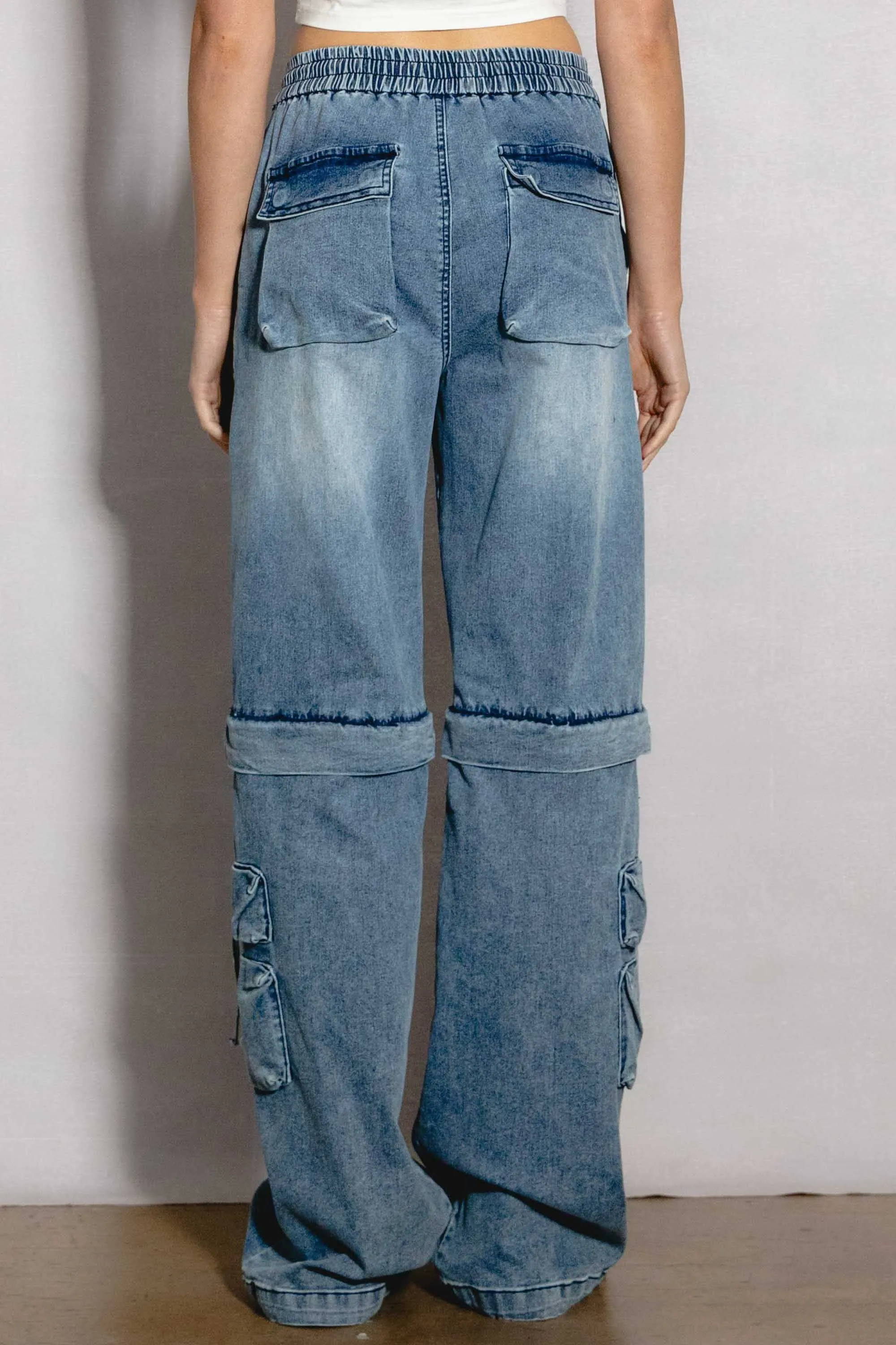 Convertible To Jorts Wide Leg Cargo Jeans