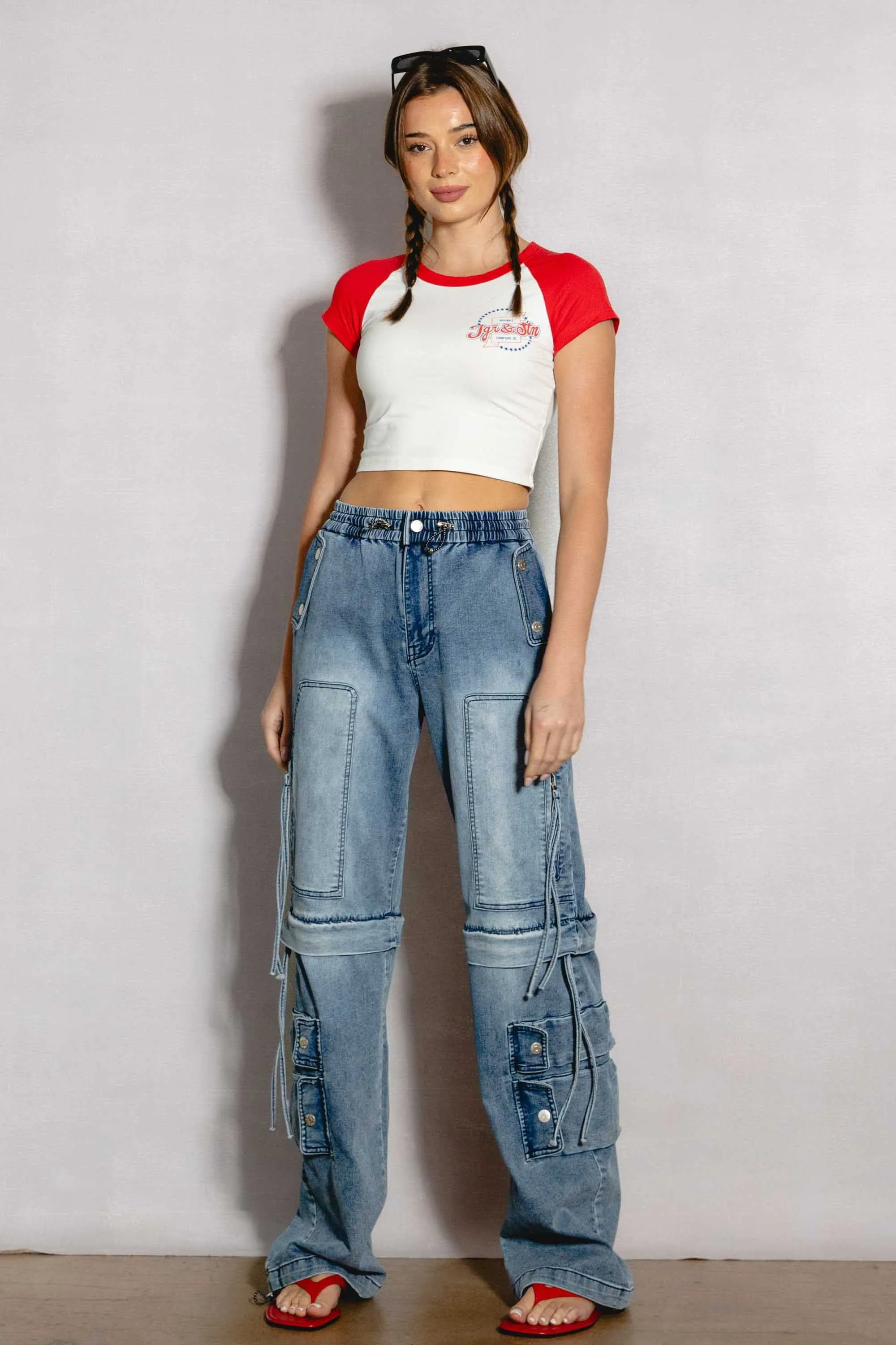 Convertible To Jorts Wide Leg Cargo Jeans