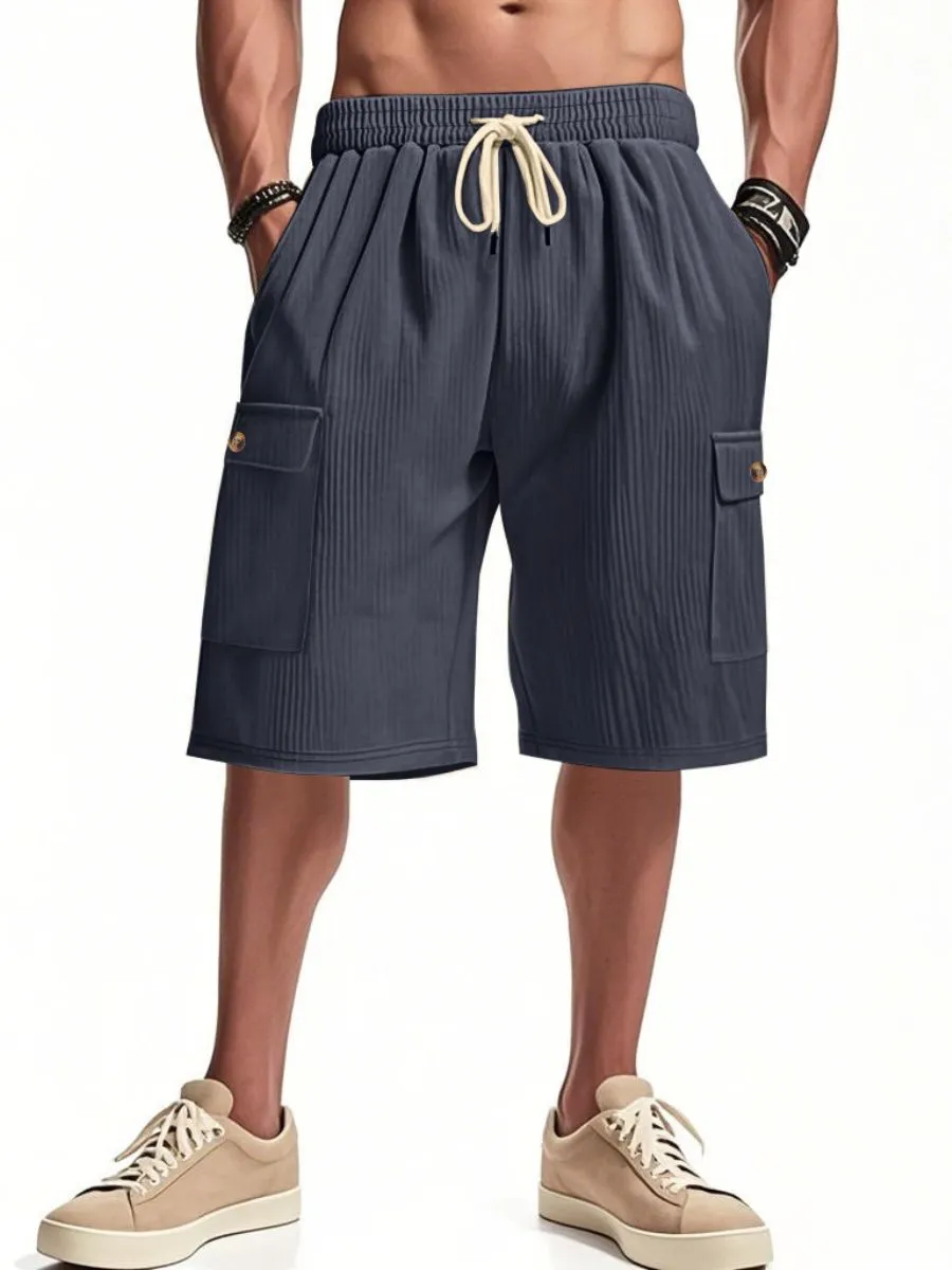 Corduroy Drawstring Cargo Shorts
