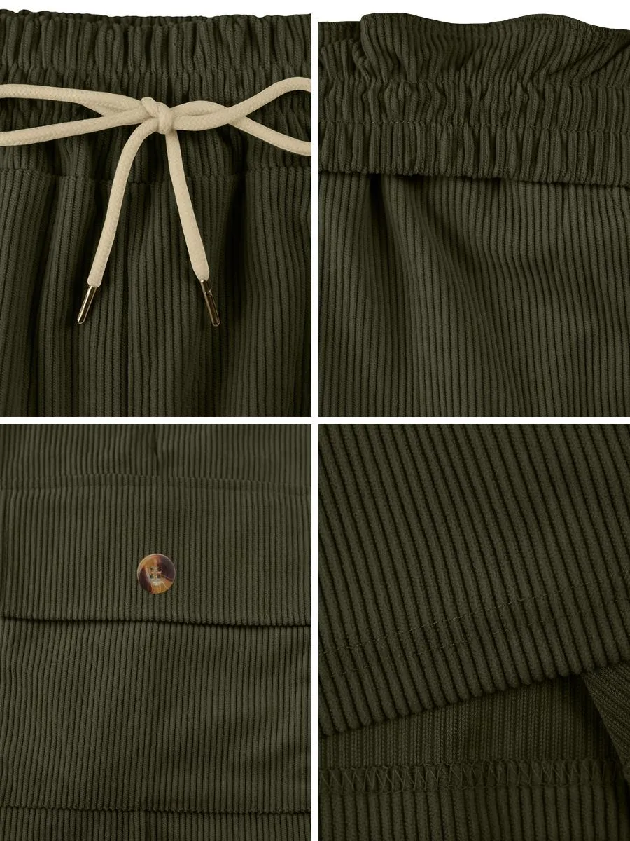 Corduroy Drawstring Cargo Shorts