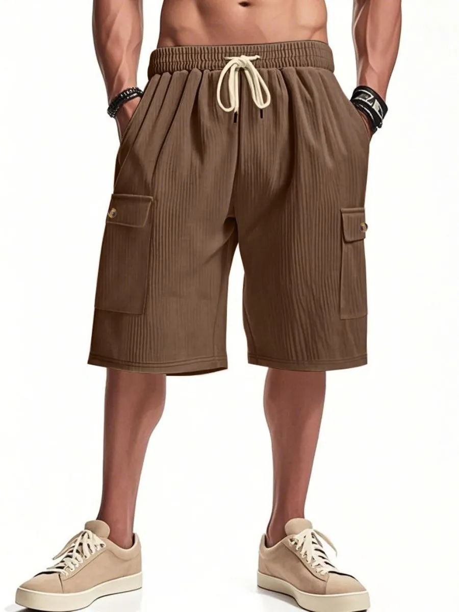 Corduroy Drawstring Cargo Shorts