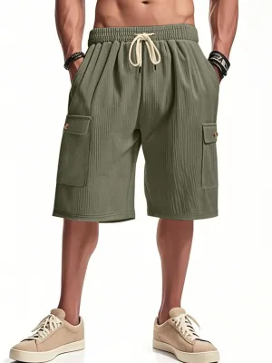 Corduroy Drawstring Cargo Shorts