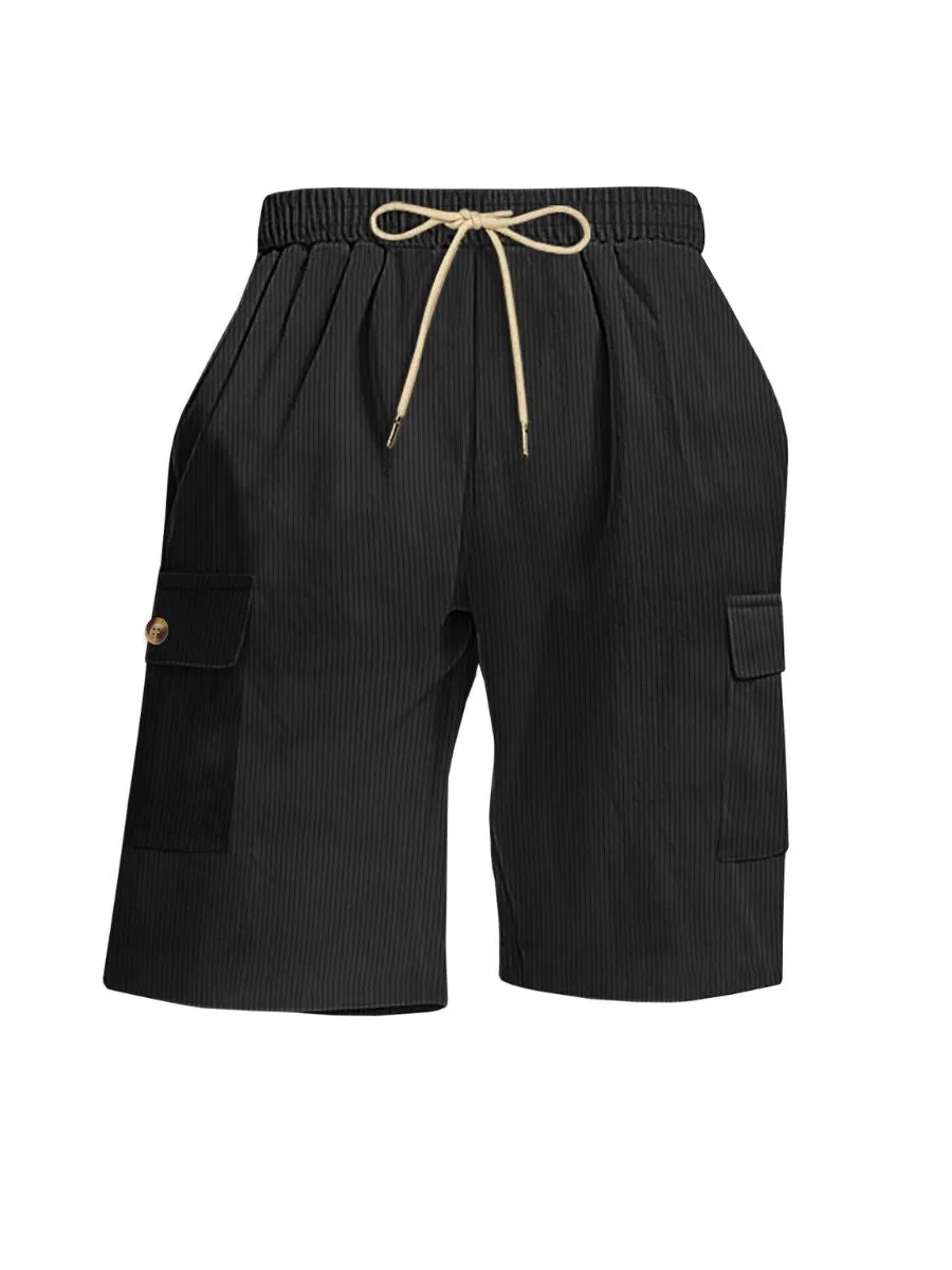 Corduroy Drawstring Cargo Shorts