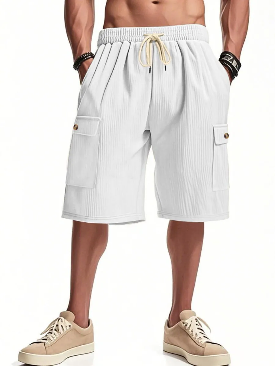Corduroy Drawstring Cargo Shorts