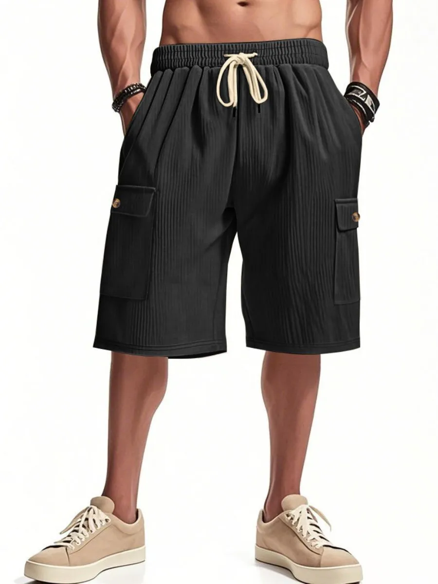 Corduroy Drawstring Cargo Shorts