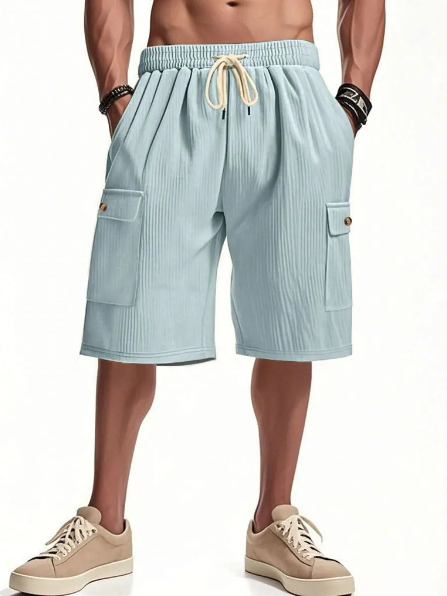 Corduroy Drawstring Cargo Shorts