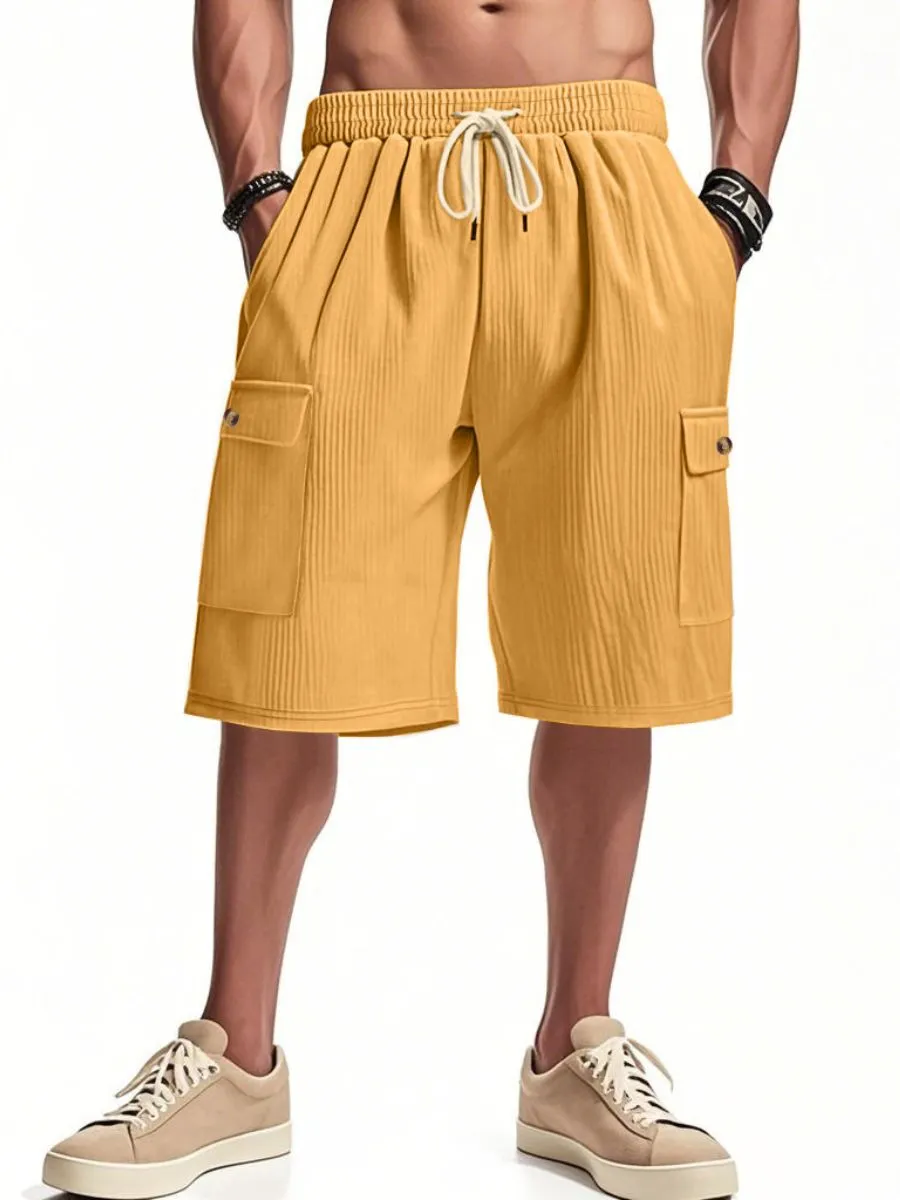Corduroy Drawstring Cargo Shorts