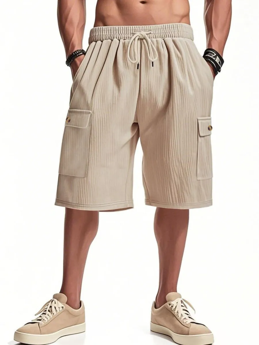 Corduroy Drawstring Cargo Shorts