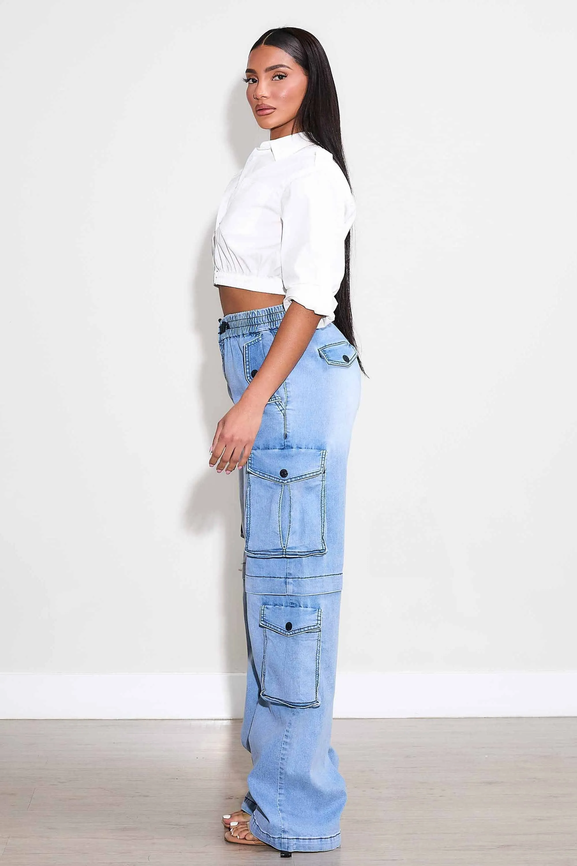 Elastic Waist Band Cargo With Drawstring
