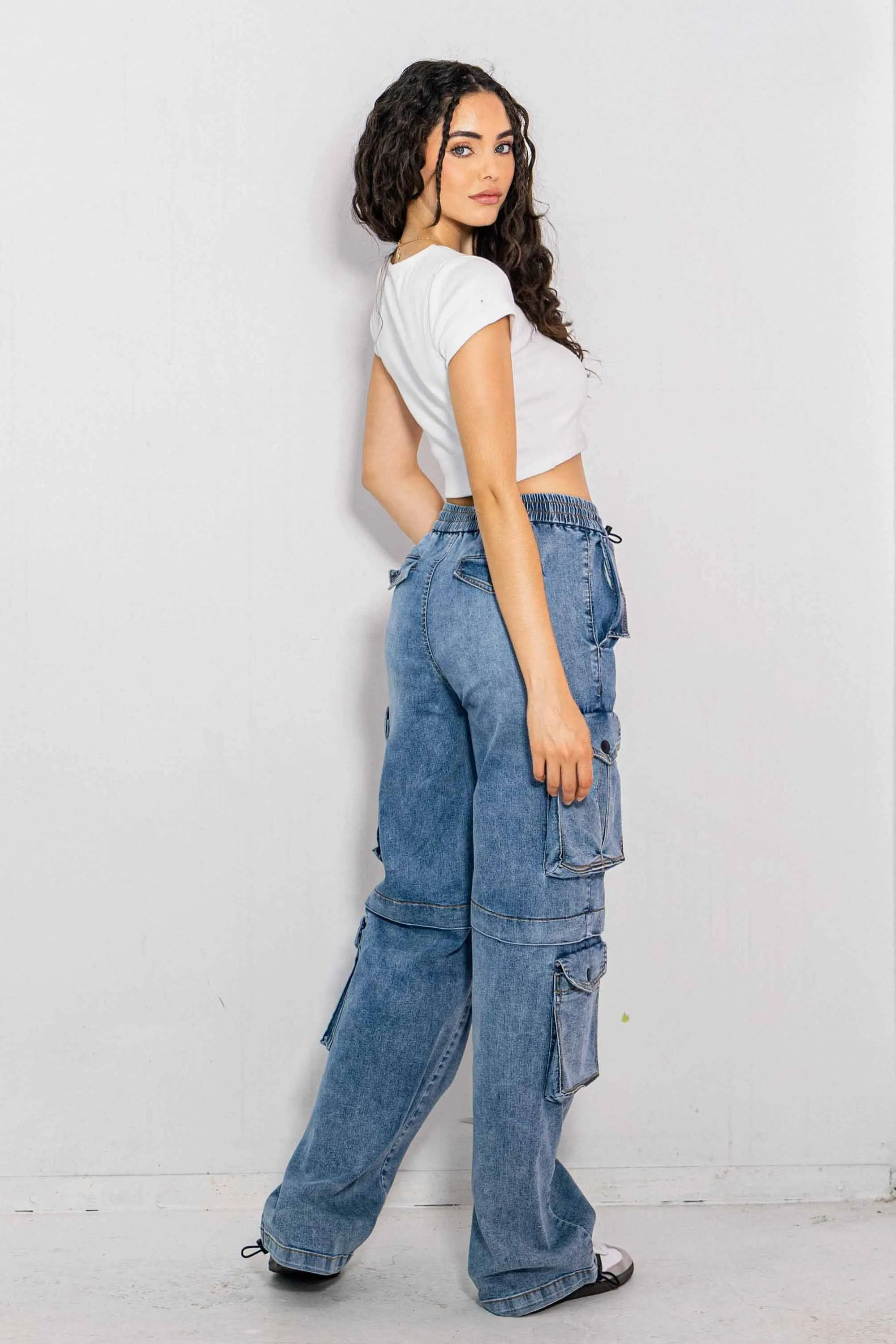 Elastic Waist Band Cargo With Drawstring