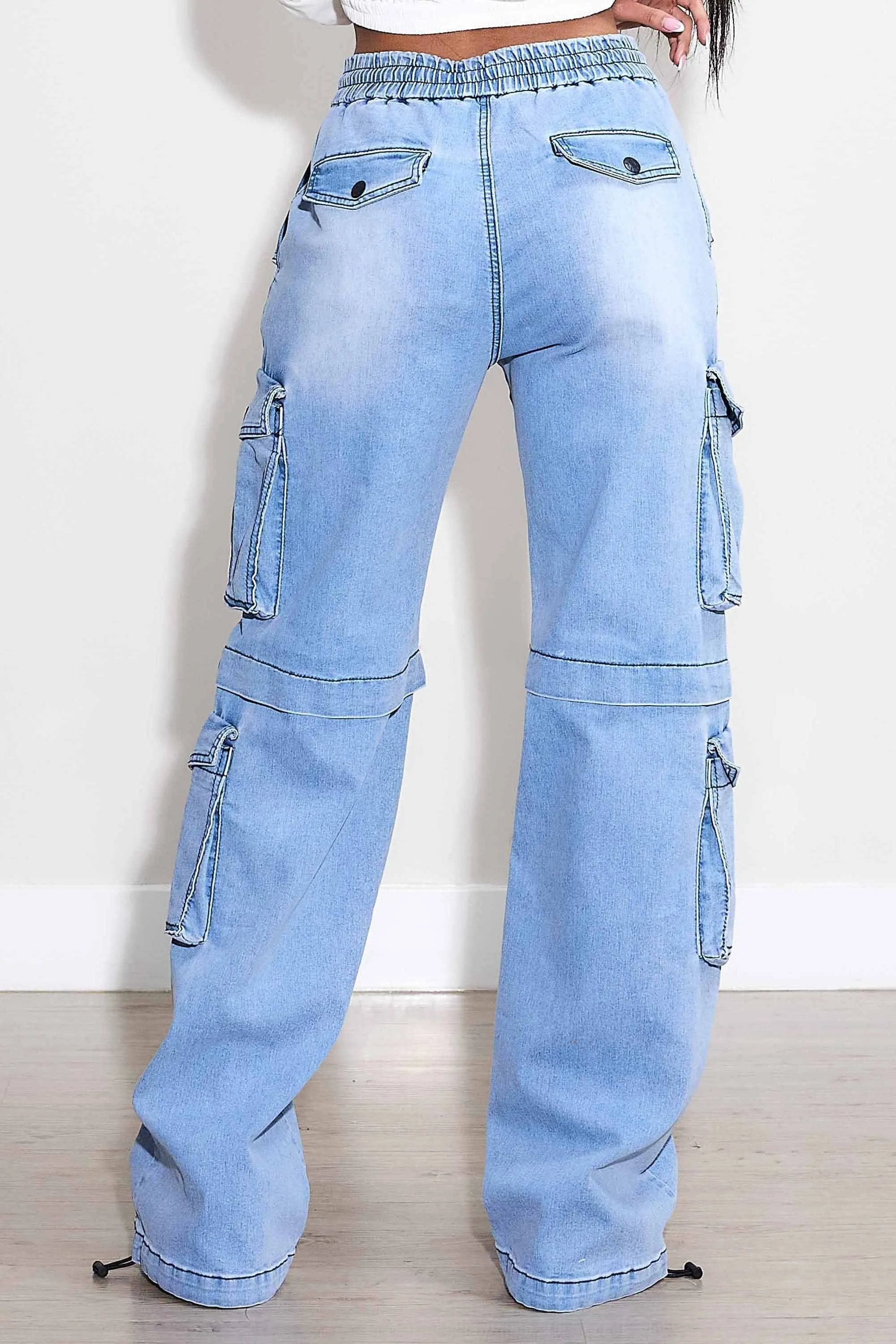 Elastic Waist Band Cargo With Drawstring