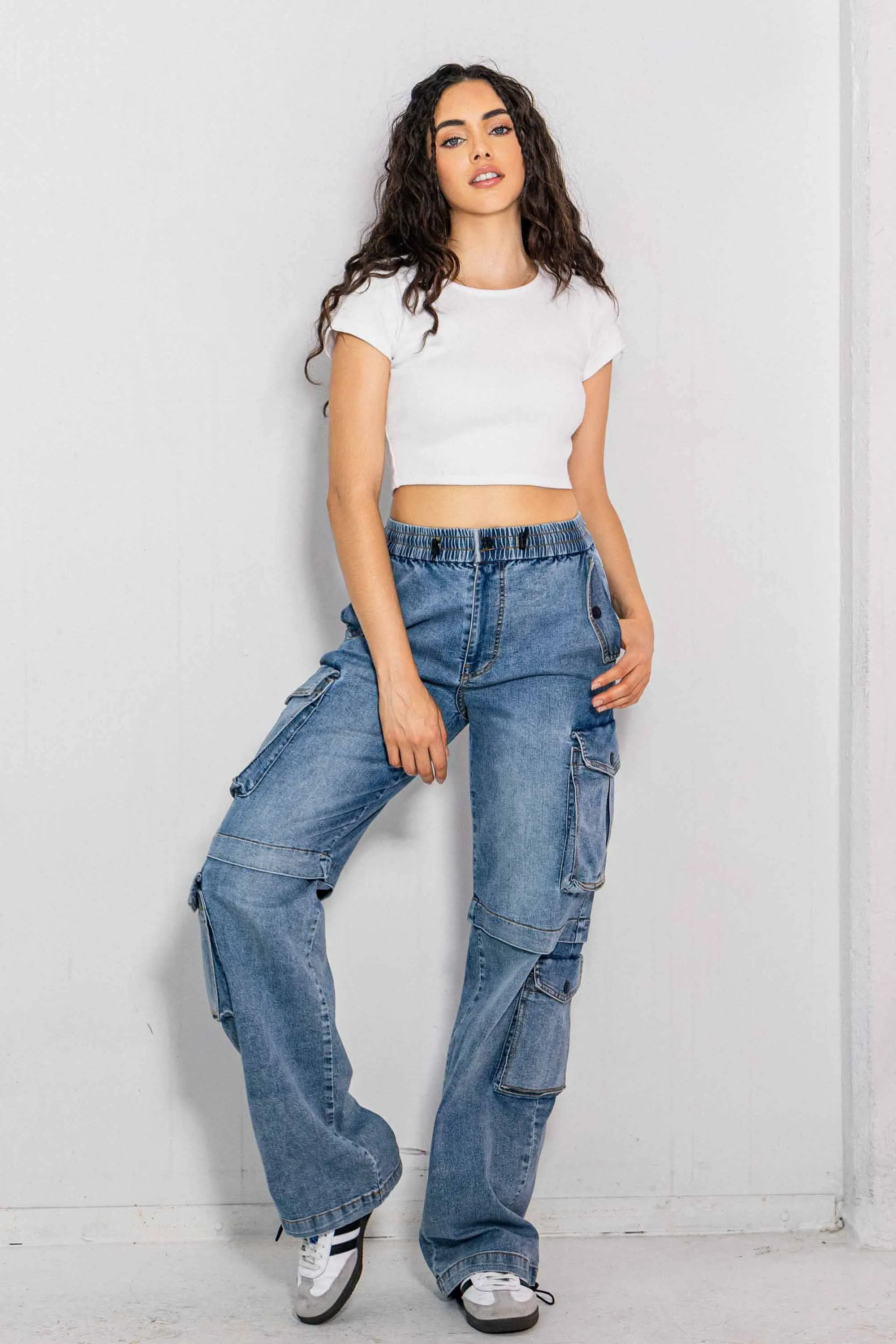 Elastic Waist Band Cargo With Drawstring