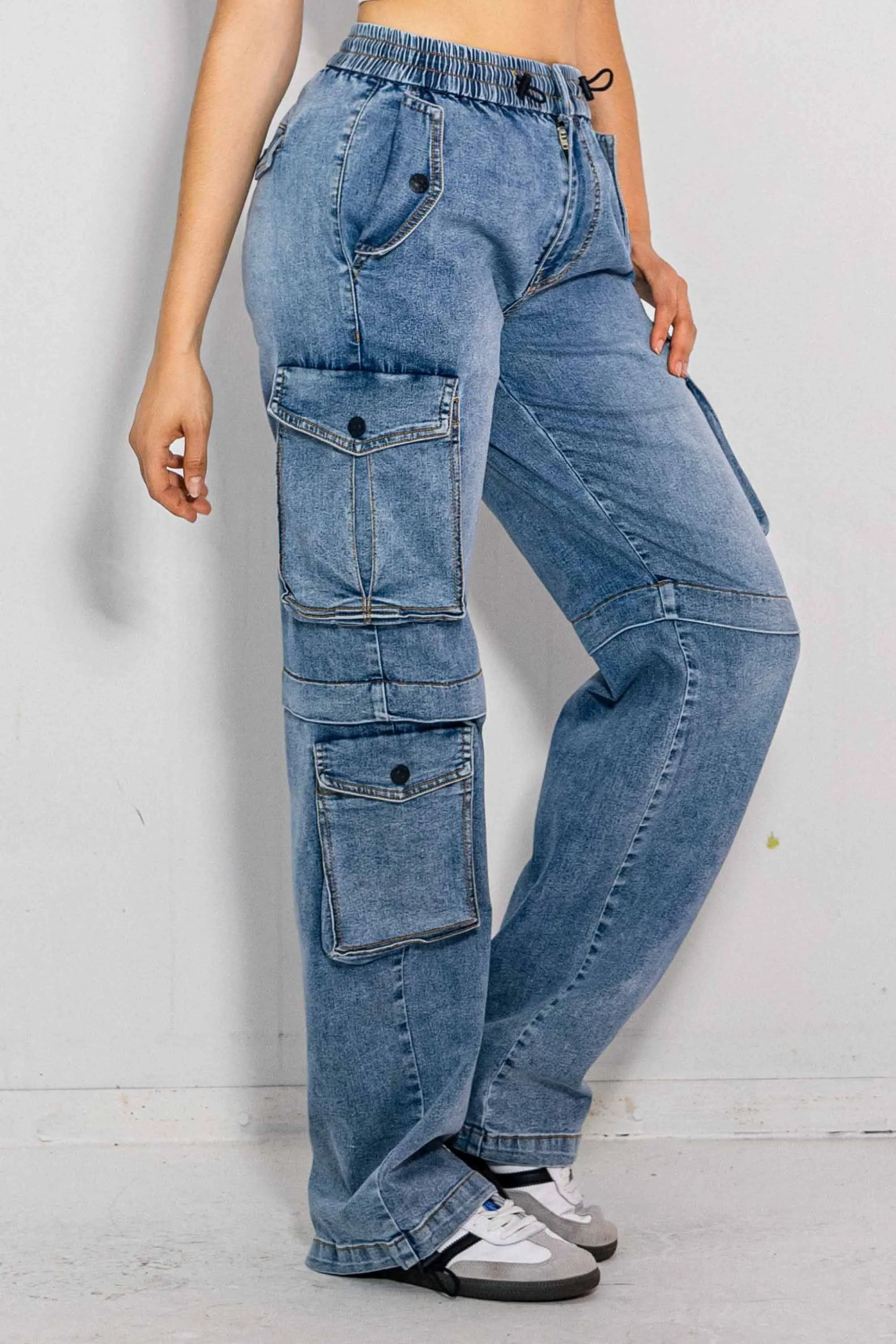 Elastic Waist Band Cargo With Drawstring