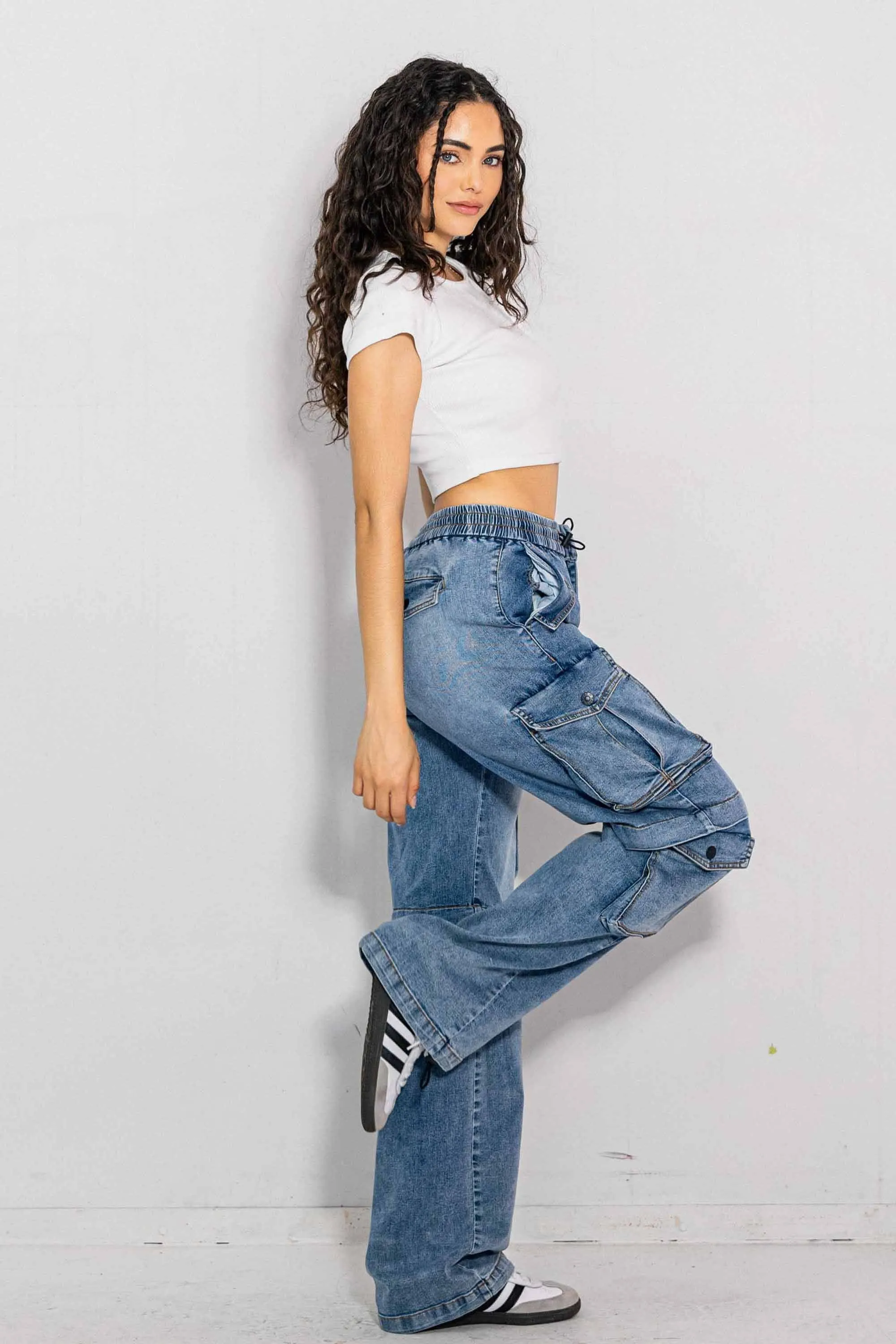 Elastic Waist Band Cargo With Drawstring