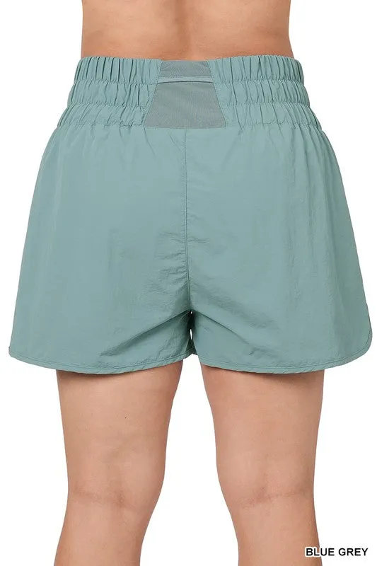 Zenana Windbreaker Smocked Waistband Running Shorts (1X, 2X, 3X)