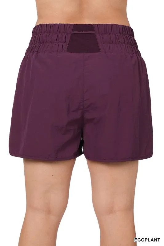 Zenana Windbreaker Smocked Waistband Running Shorts (1X, 2X, 3X)